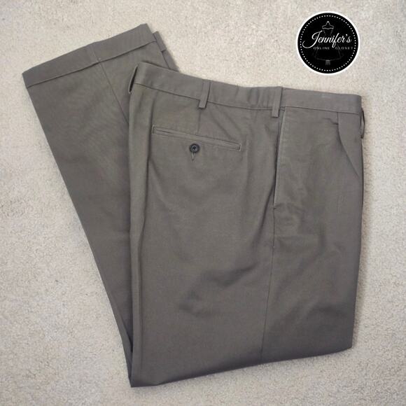 Lands' End Men's Olive Green Traditional Fit Pleated Cuffed Dress Pants Size 40 - Picture 1 of 10